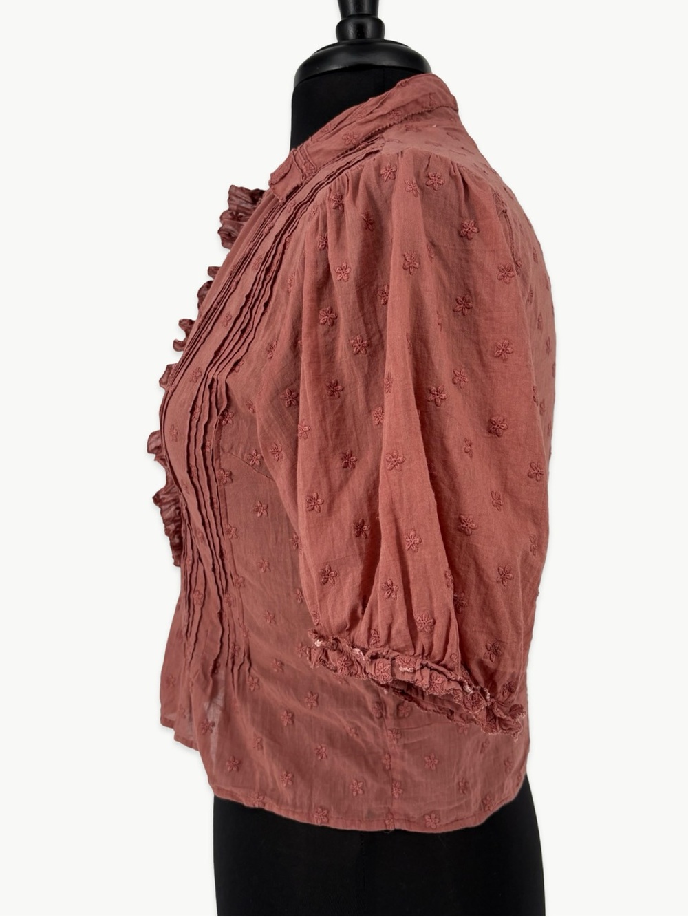 DÔEN Bird Top in Canyon Size Small Cotton Pintuck Ruffle Embroidered Blouse Rare - Picture 6 of 15